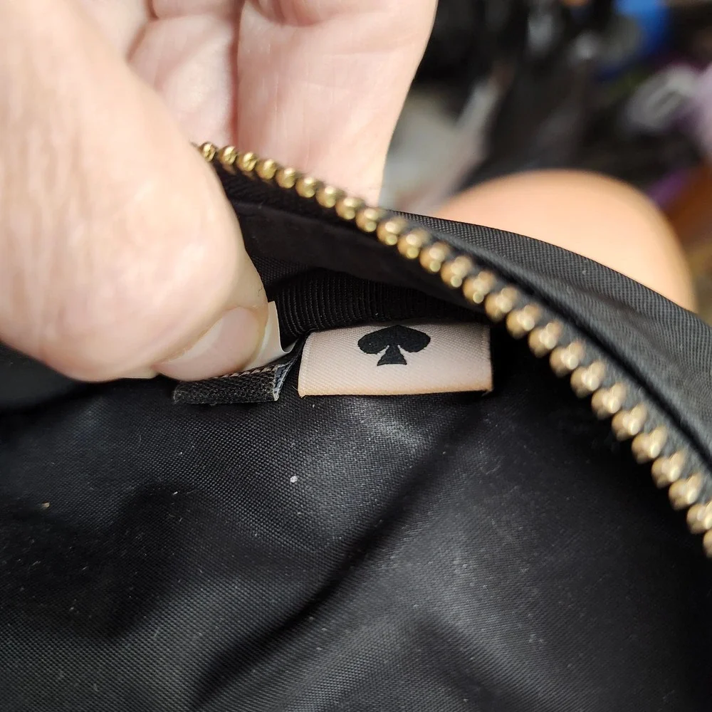 Kate Spade‎ New York Black Nylon Dome Cosmetic Pouch Makeup Bag Gold Logo